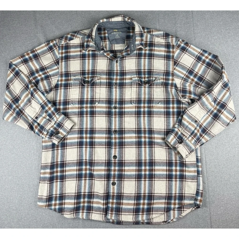 Bob Timberlake Men's Large Plaid Flannel Shirt Blue Brown Button Front L